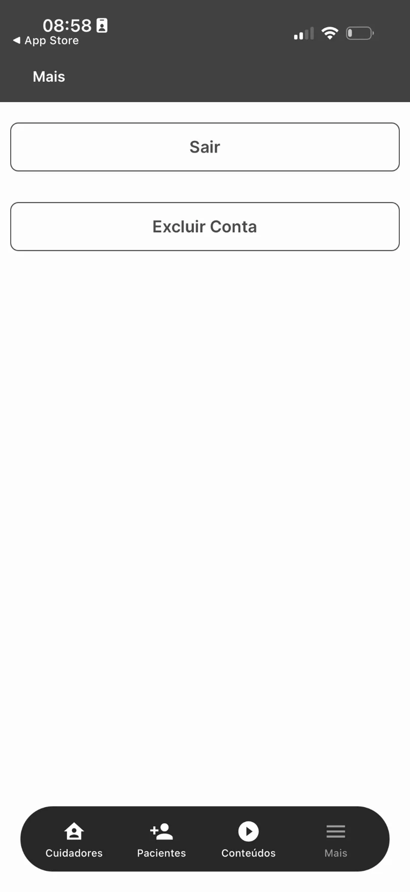 Old app: "More" screen with only Sign out and Delete account in red