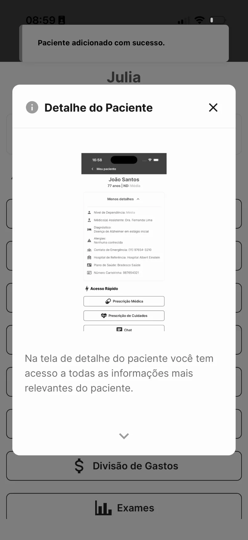 Old app: help modal covered by a success toast