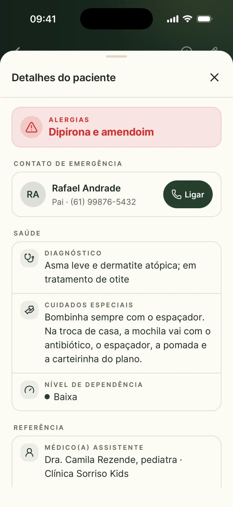 New app: health record with highlighted allergies and emergency contact