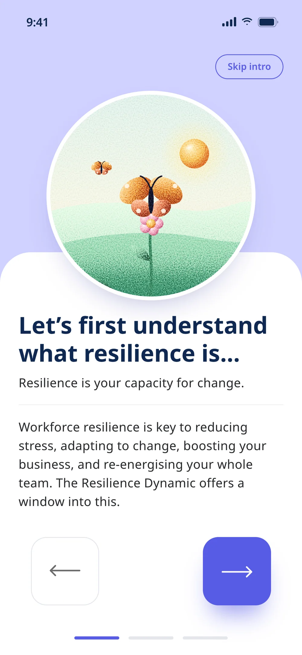 Let’s first understand what resilience is: a butterfly resting on a flower inside a circle of light