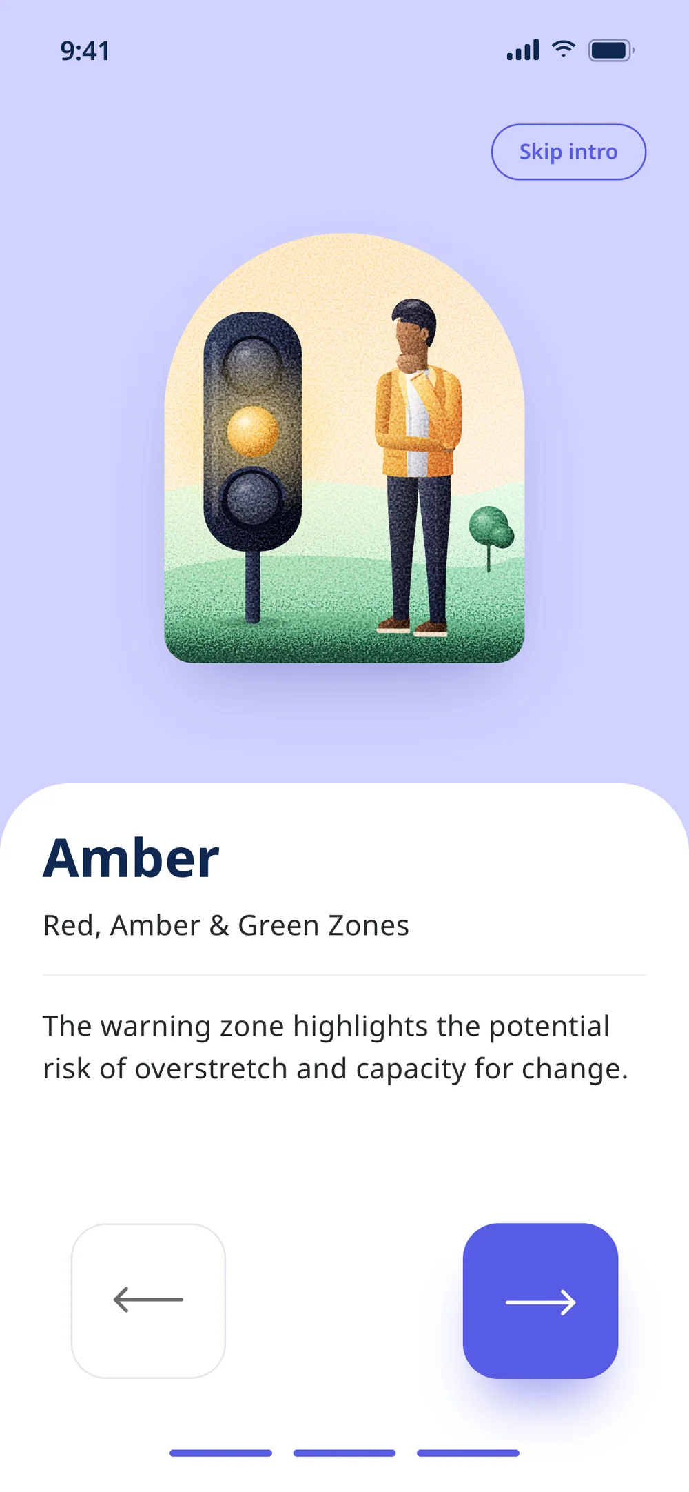 Amber: the amber light on and the man with a hand on his chin, thinking