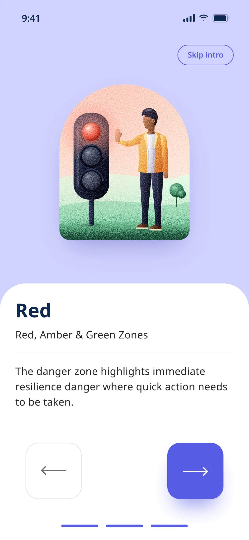 Red: the red light on and the man raising a hand to say stop