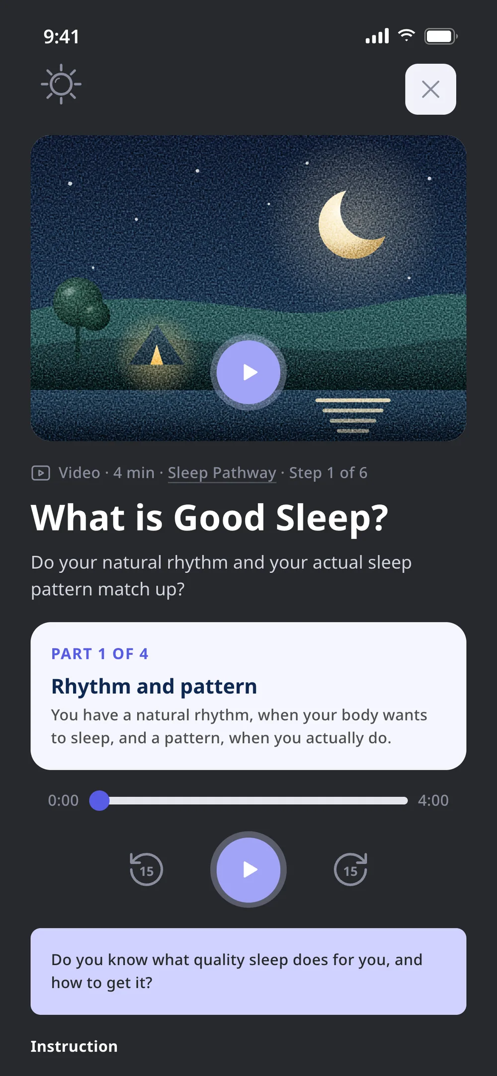 The same sleep screen in the dark theme