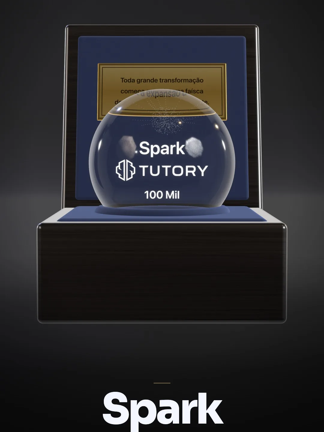 Troféu Spark: esfera de cristal com gravação interna numa caixa de nogueira com veludo azul