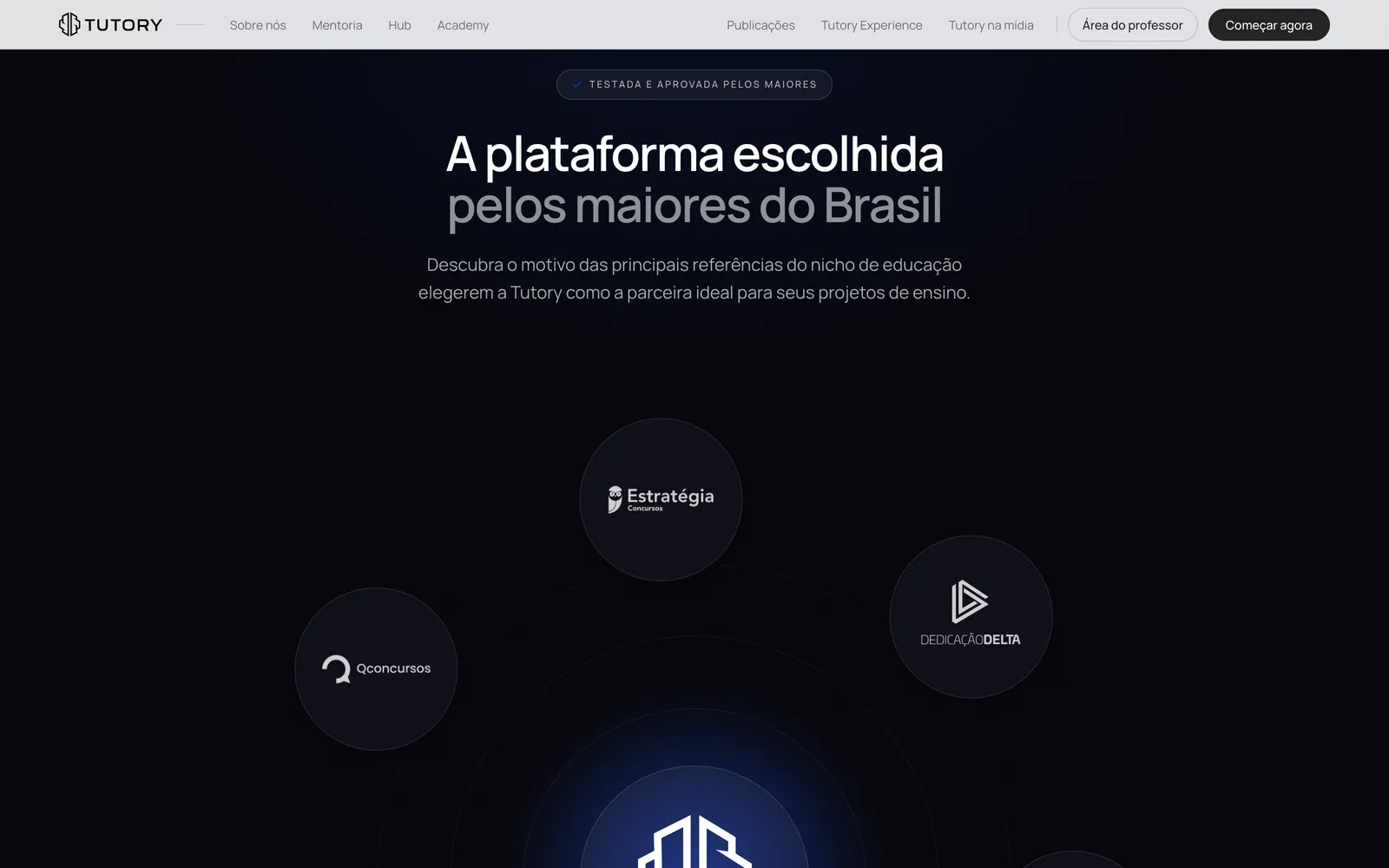 Seção A plataforma escolhida pelos maiores do Brasil, com logos de clientes orbitando o símbolo