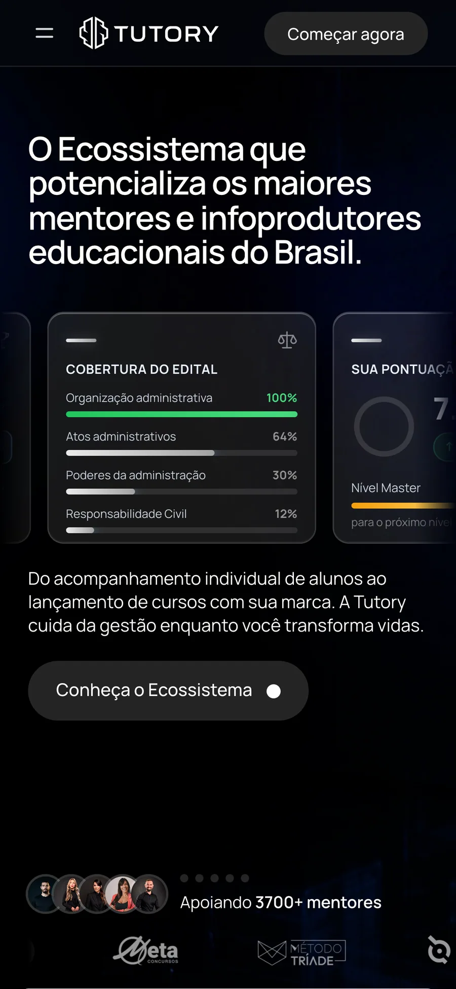 Home da Tutory no celular